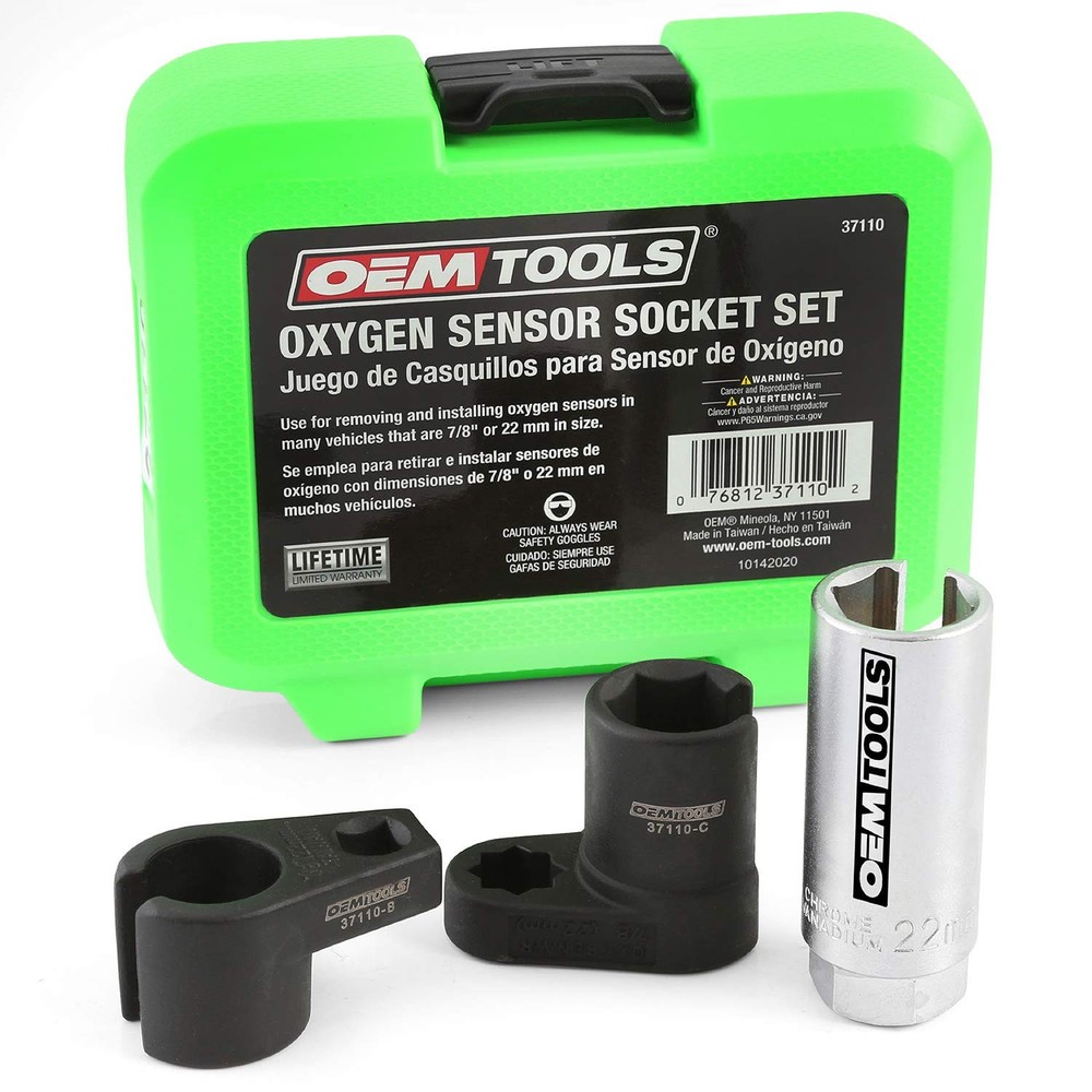 OEMTOOLS 37110 Oxygen Sensor Socket Set, 3 Piece O2 Wrench 22mm, Green