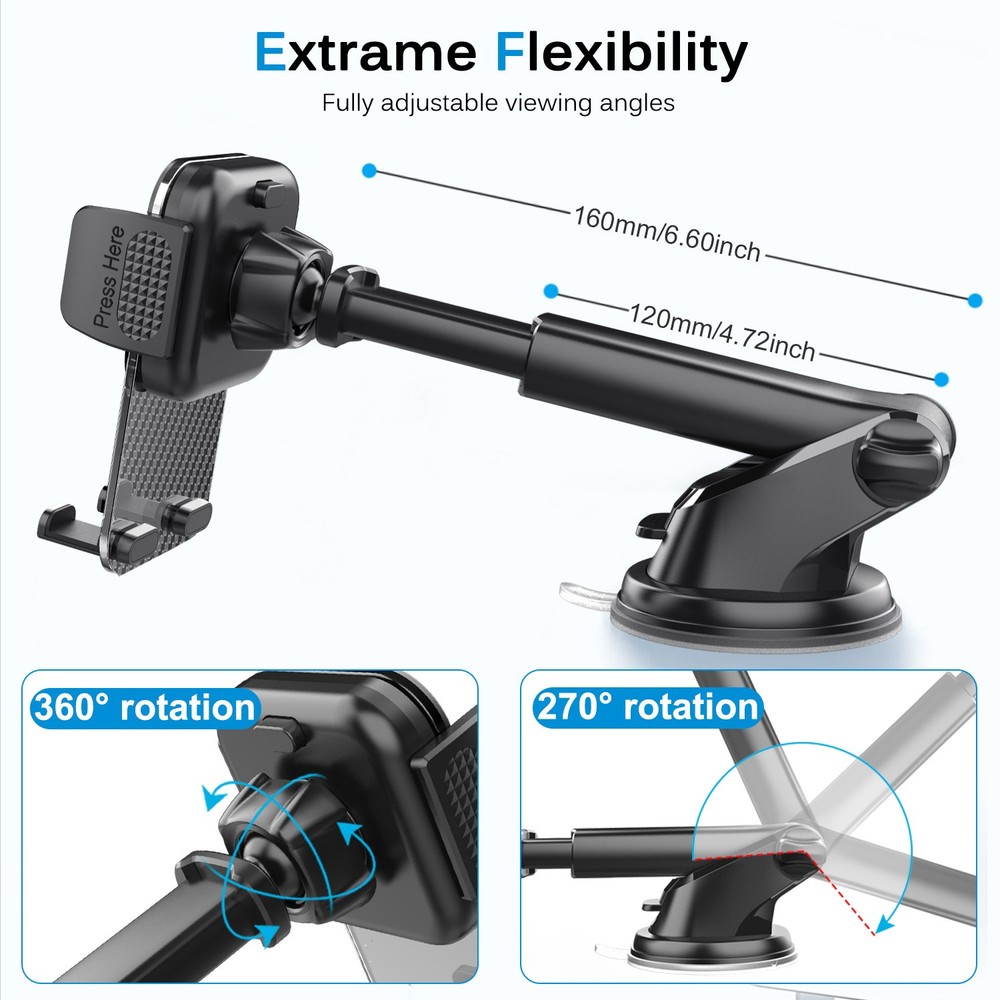 Universal 360° Dashboard &Windshield Universal Car Mount Phone Holder Adjustable