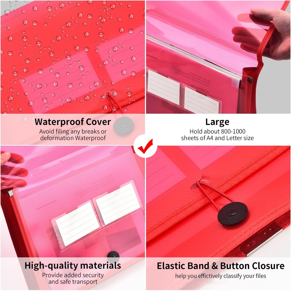Expanding File Folder Document Organizer with Elastic Cord & Button Closure, ...