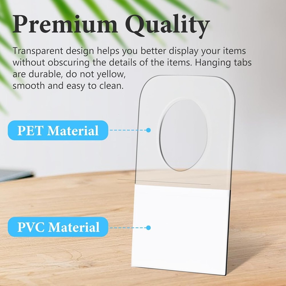 300pcs Clear Plastic Hanging Tabs Self-Adhesive Round Hole Display Tags