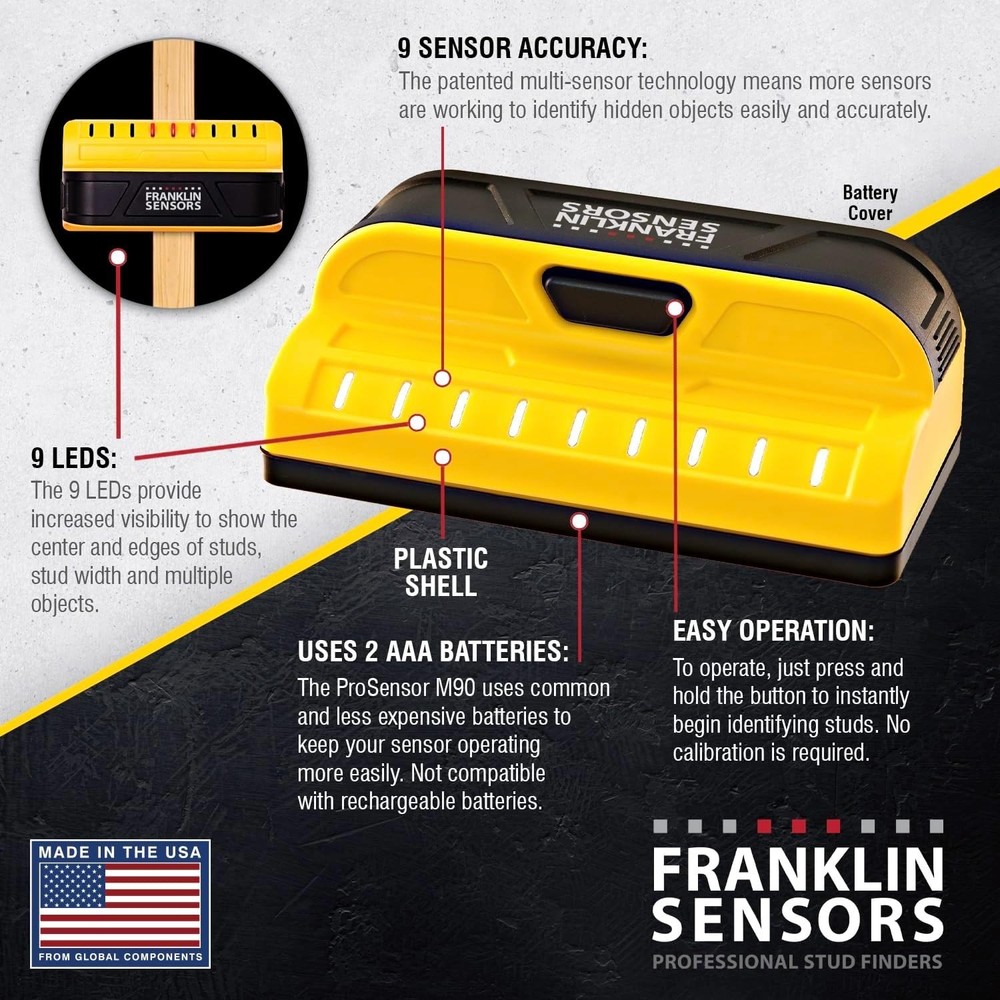 Accuracy Unleashed: ProSensor M90 Wood & Metal Stud Finder - 1.5" Deep Scan