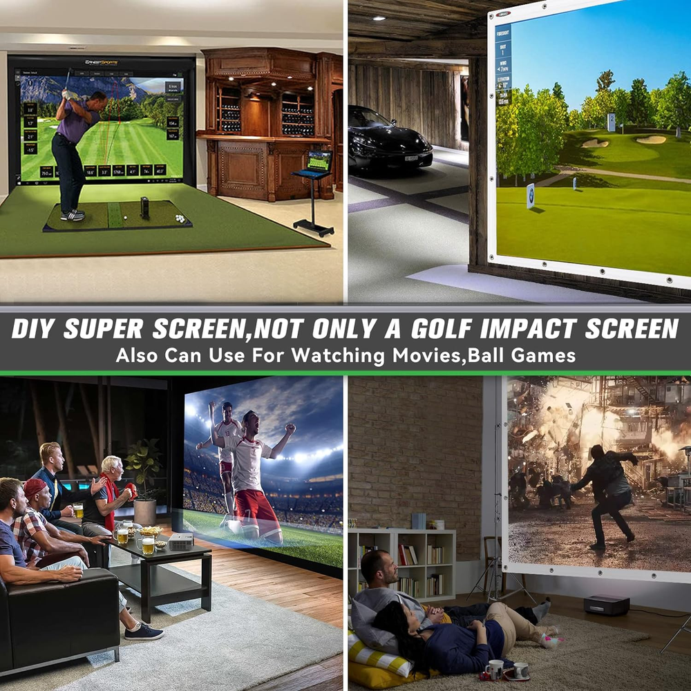 Indoor Golf Training Simulator Projector Screen Impact Practice Display 8.2x8.2'