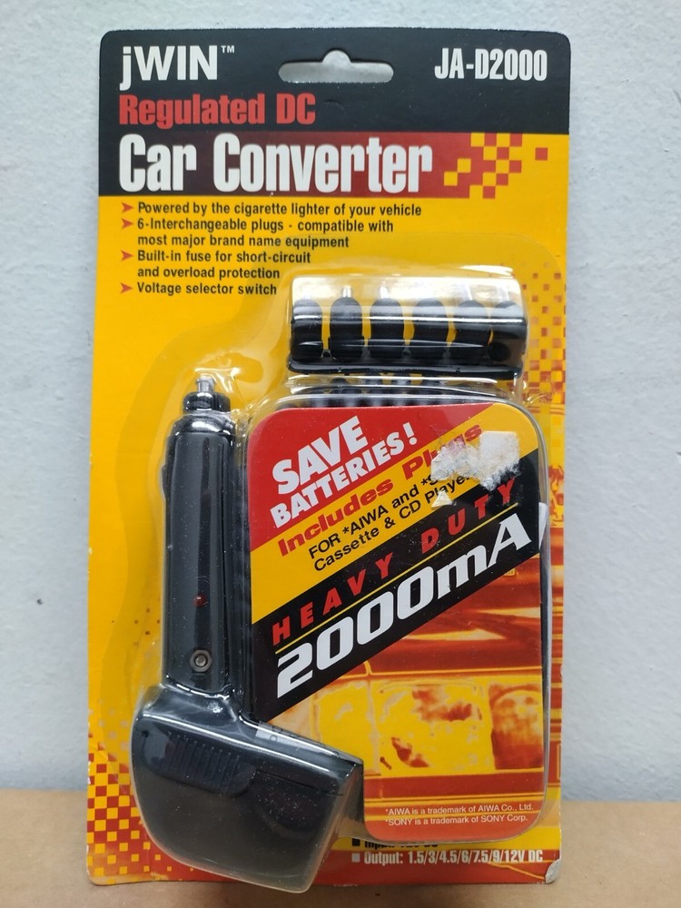 JWin Regulated DC Car Converter with 6 Interchangeable Plugs & Voltage Selector