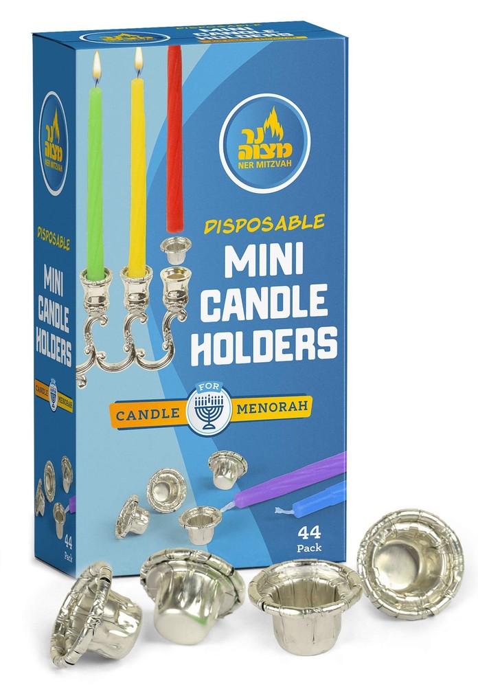 Ner Mitzvah Hanukkah Mini Candle Holders - Disposable Liner Inserts Silver