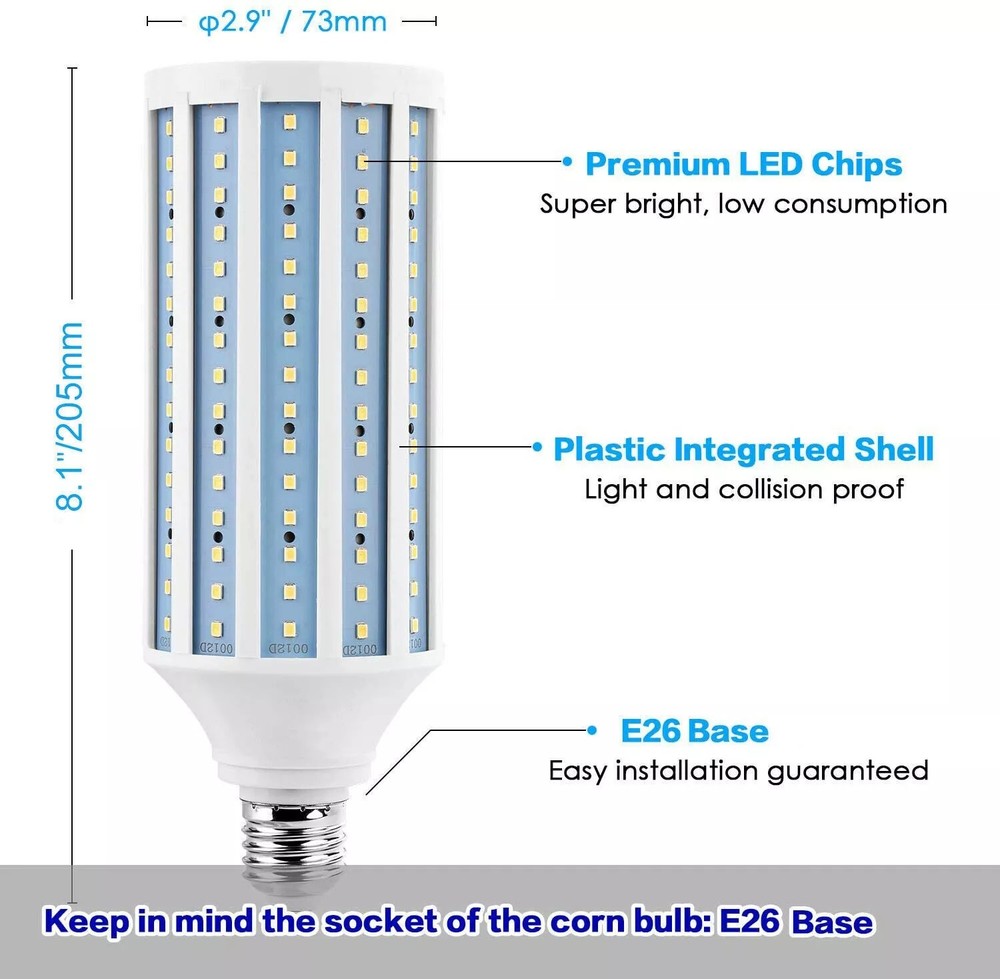 3pcs LED Corn Light Bulb 5000lm 50W 300W Eq. 6000K White Cool Daylight E26 Base