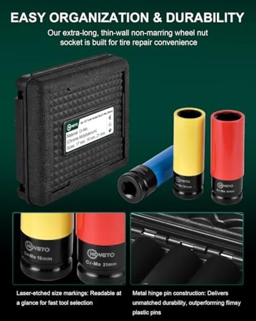 3PCS 1/2" Lug Nut Socket Set, Drive Lug Nut Set with Color-Coded IS-D12-3PC-85