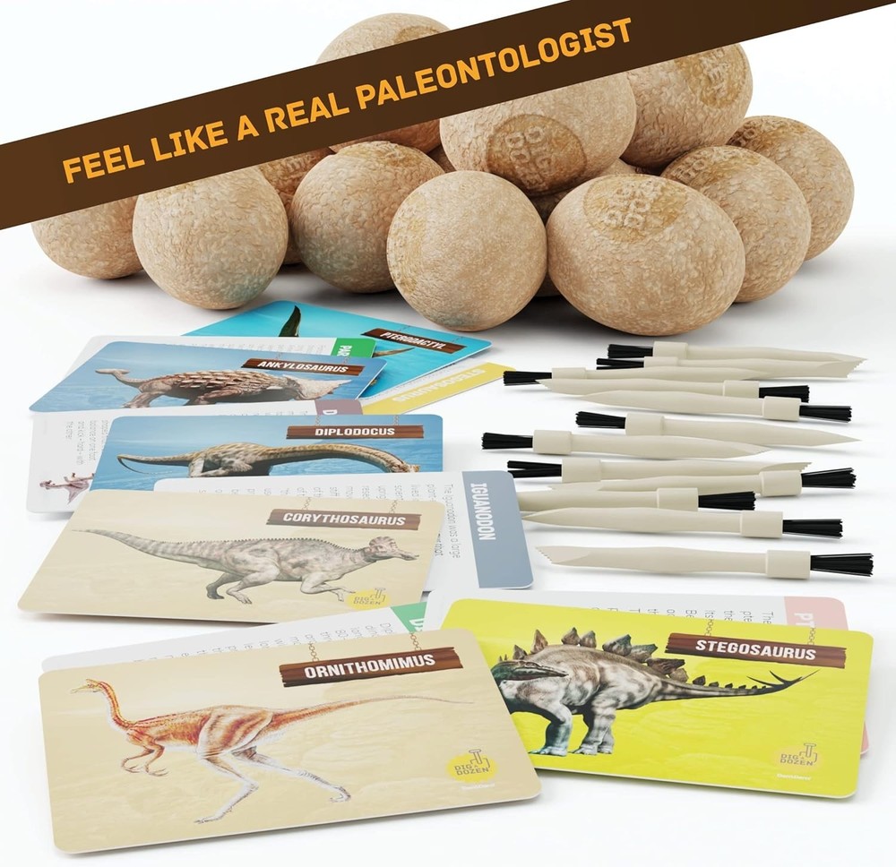 Ultimate Dinosaur Digging Kit - 12 Eggs, Tools, & Learning Cards for Kids 3-12