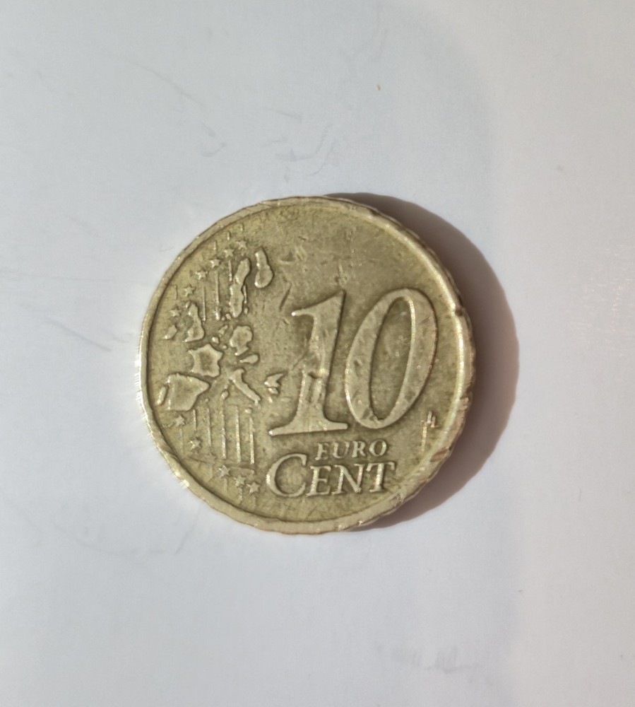 10 Cent Euro Coin, 1999, Spain, Very Rare, Stamp Error/Defect