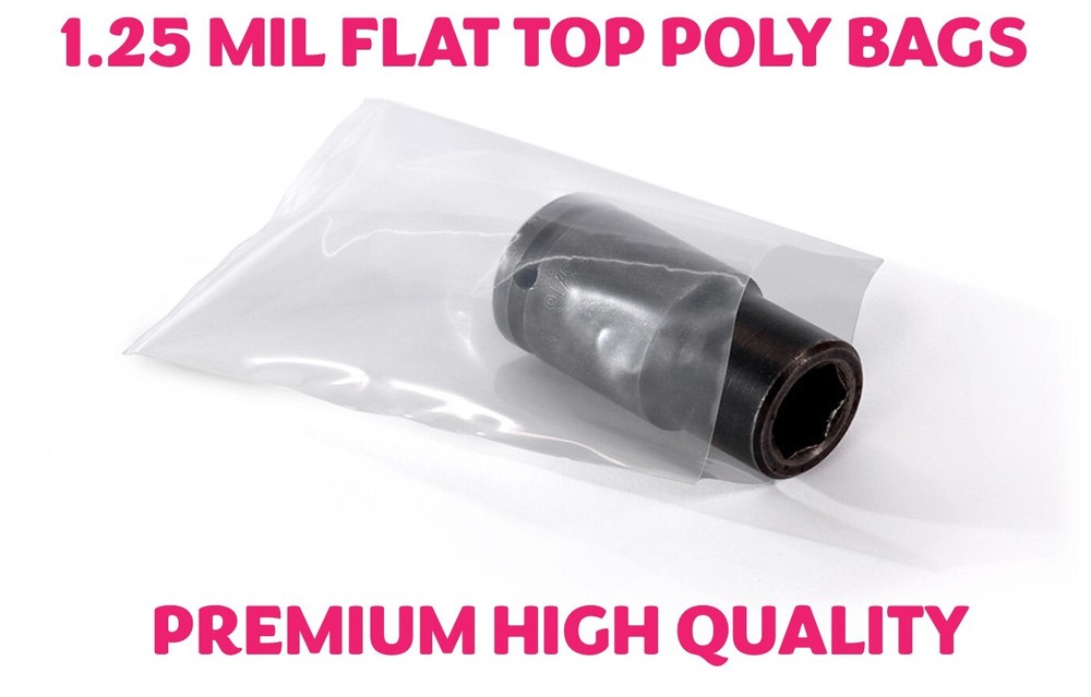 100 Pack Multiple Sizes Clear Poly Bags 1.25Mil Flat Open Top Plastic Packaging