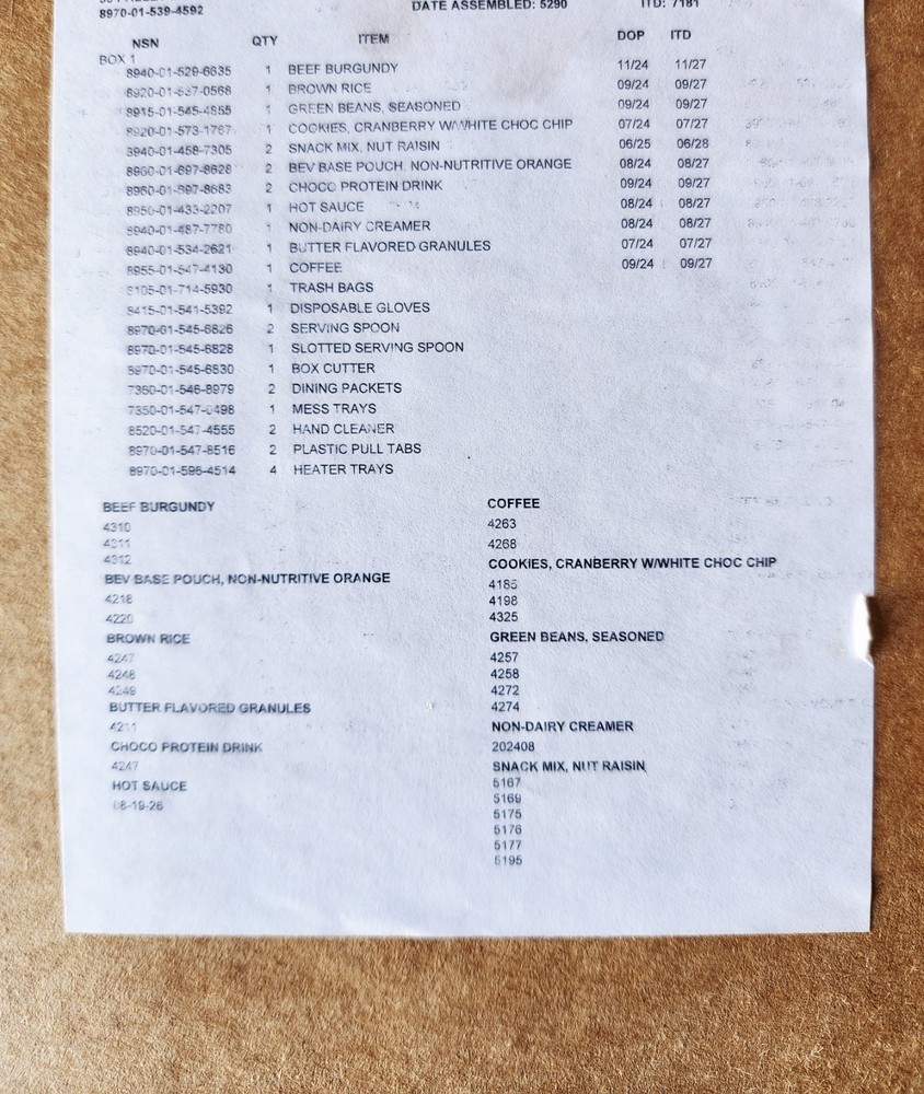 Military MRE 18 MEAL KIT, Unitized Group Ration (UGR-E) Breakfast/Dinner Menus