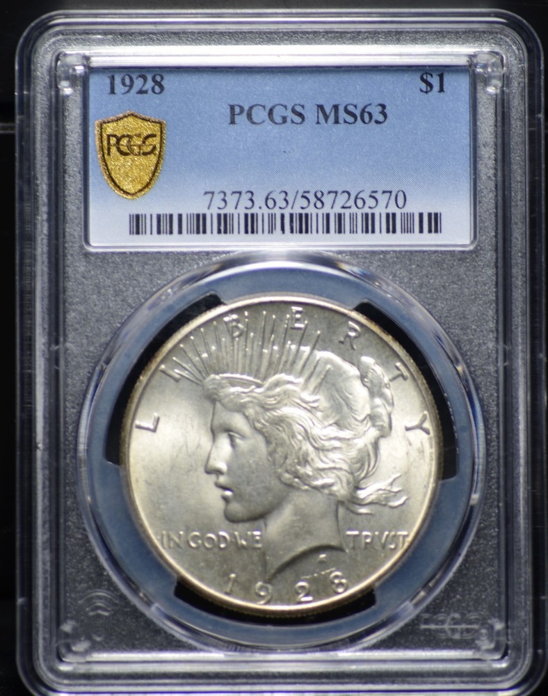 1928 PEACE DOLLAR PCGS MS 63 EXCEPTIONALLY SMOOTH, SOFT AND SATINY GLOWING WHITE