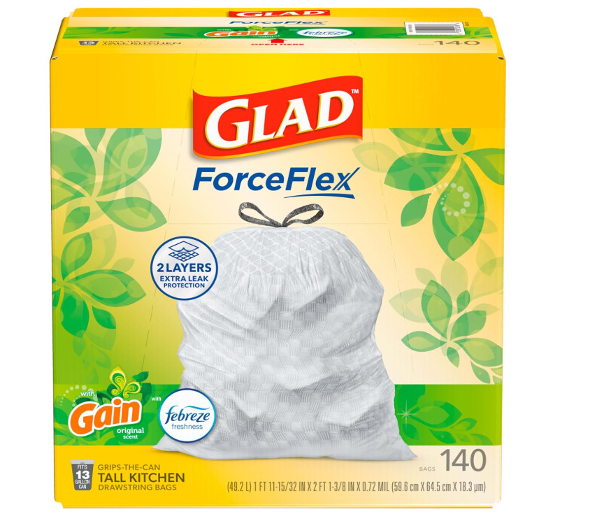 Glad ForceFlex Tall Kitchen Trash Bags, 13 Gallon, Gain Original, 140 Count (Pac