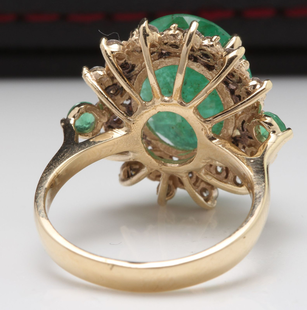 6.42Ct Natural Emerald & Diamond 14K Solid Yellow Gold Ring