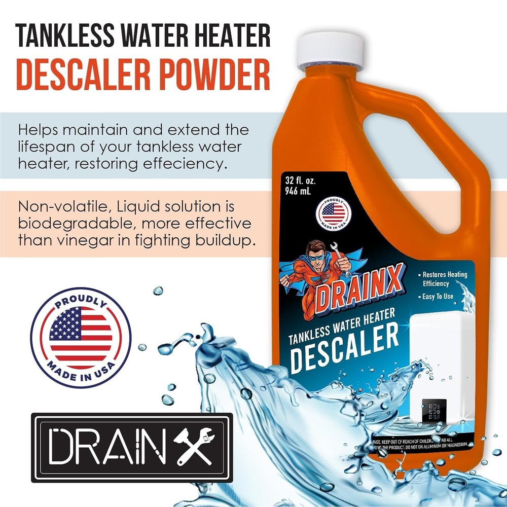 DrainX Tankless Water Heater Flush Kit with 4 Quarts Liquid Descaling Solution