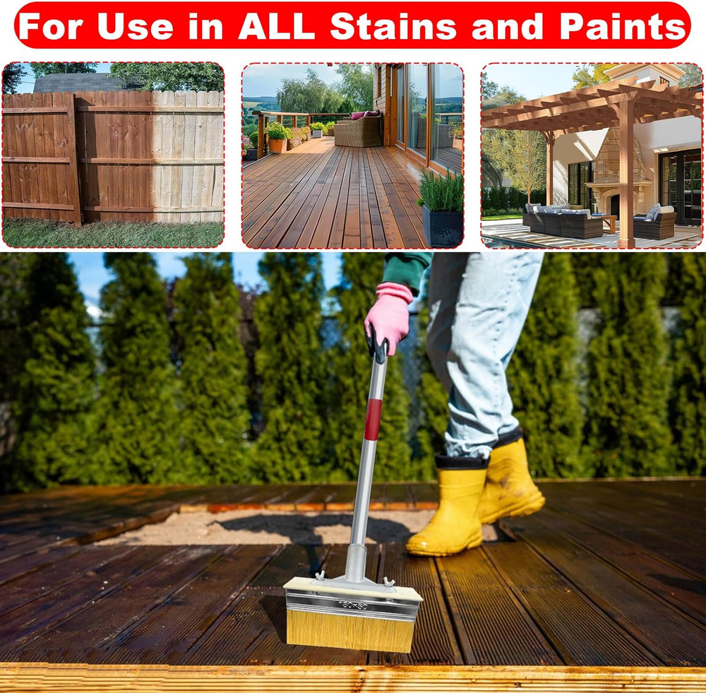 Deck Stain Brush with Threaded Long Handle 7 Inch Deck Stain Applicator, 60" Ext