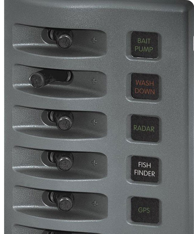 BLUE SEA 4306 WEATHERDECK PANEL, 6-POSITION, GRAY, 12-VOLT