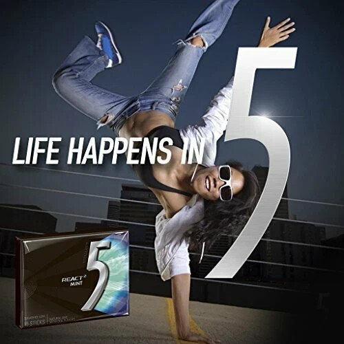 5 GUM React Mint Sugar Free Chewing Gum, 15 pieces (10 pack)