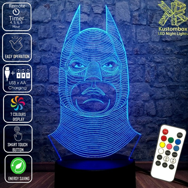 BATMAN DARK KNIGHT WIRE FRAME - 3D LED BATTERY USB NIGHT LIGHT 7 COLOUR REMOTE