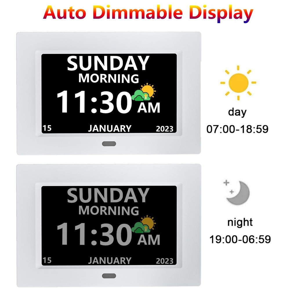 7 Inch Clock with Day and Date for Elderly Large Display Digital Clocks 12 Al...
