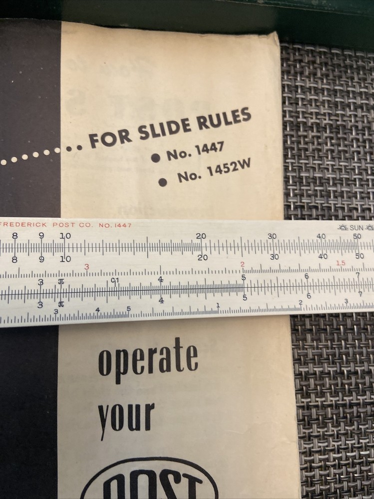 Vintage Frederick Post Slide Rule 1447 , With Manuel