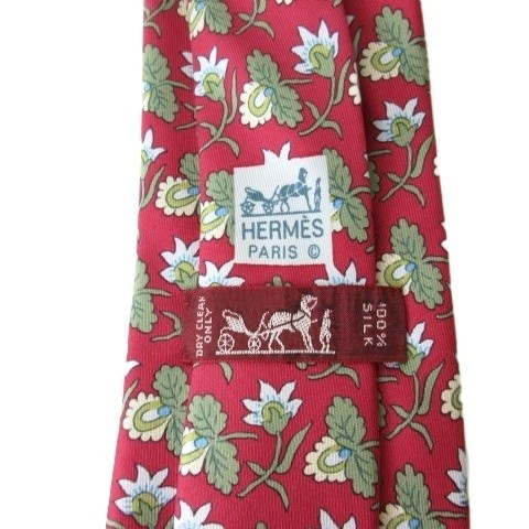 HERMES 7259MA 100% Silk Tie Floral Pattern Bordeaux men's