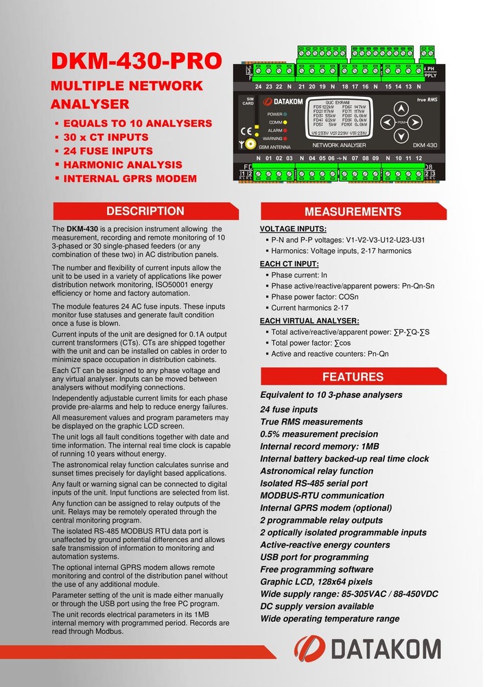 DATAKOM DKM-430-PRO Multiple Аnalyser, GPRS Modem, DC Power Supply