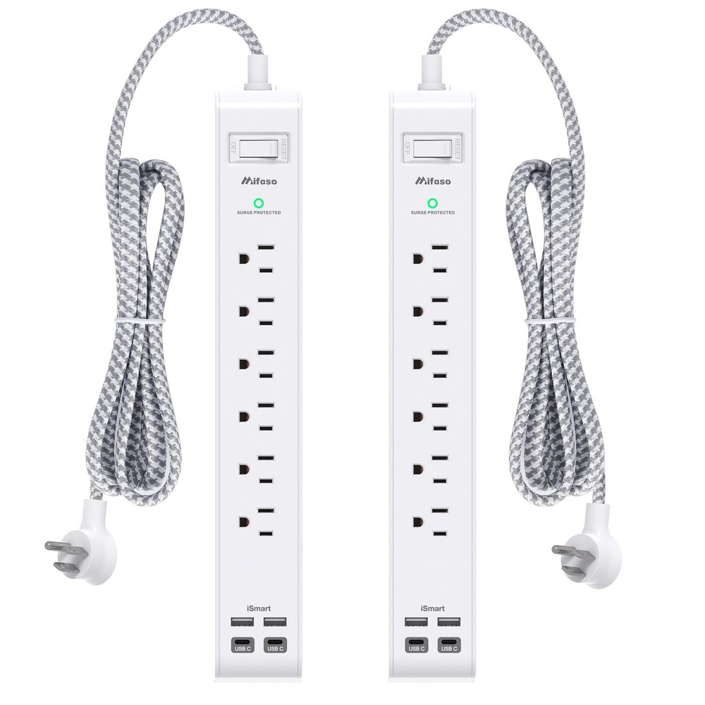2 Pack Power Strip Surge Protector, 6 Outlets 4 USB Ports (2 5FT, White