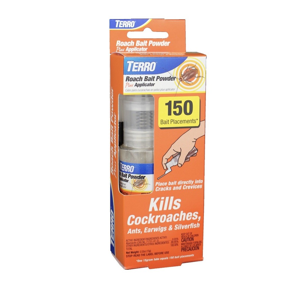 TERRO Roach Bait Powder + Applicator Kills Cockroach Ants Earwigs Silverfish