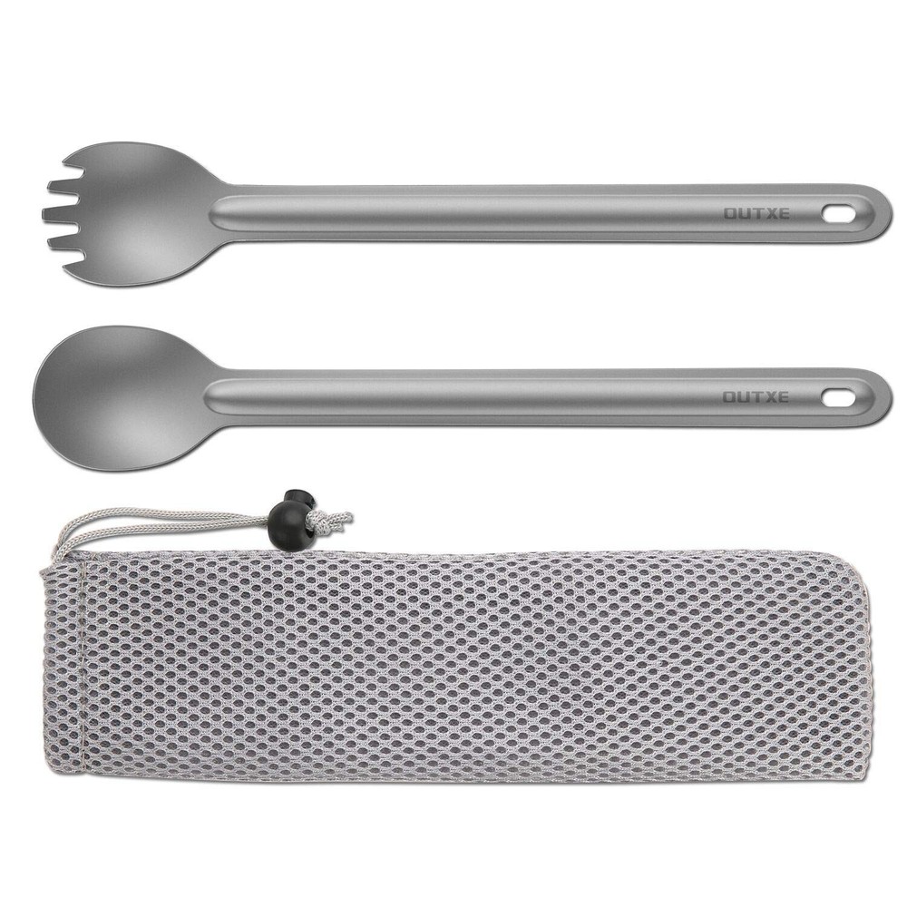 OUTXE Ultralight Titanium Long Handle Fork and Spoon Set long, #1