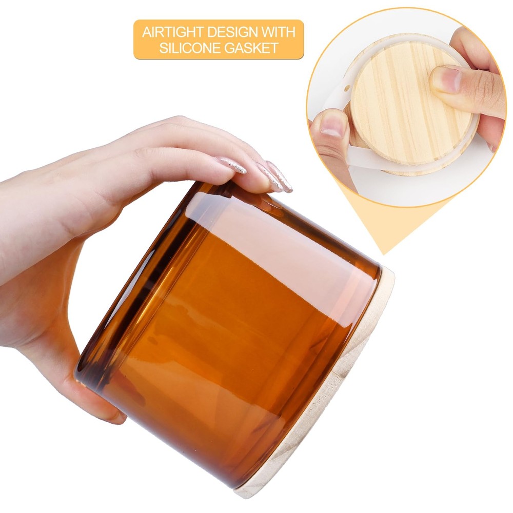 6 PCS 18 oz Thick Candle Jars Making Empty Wood Lids Sample Container Brown Kit