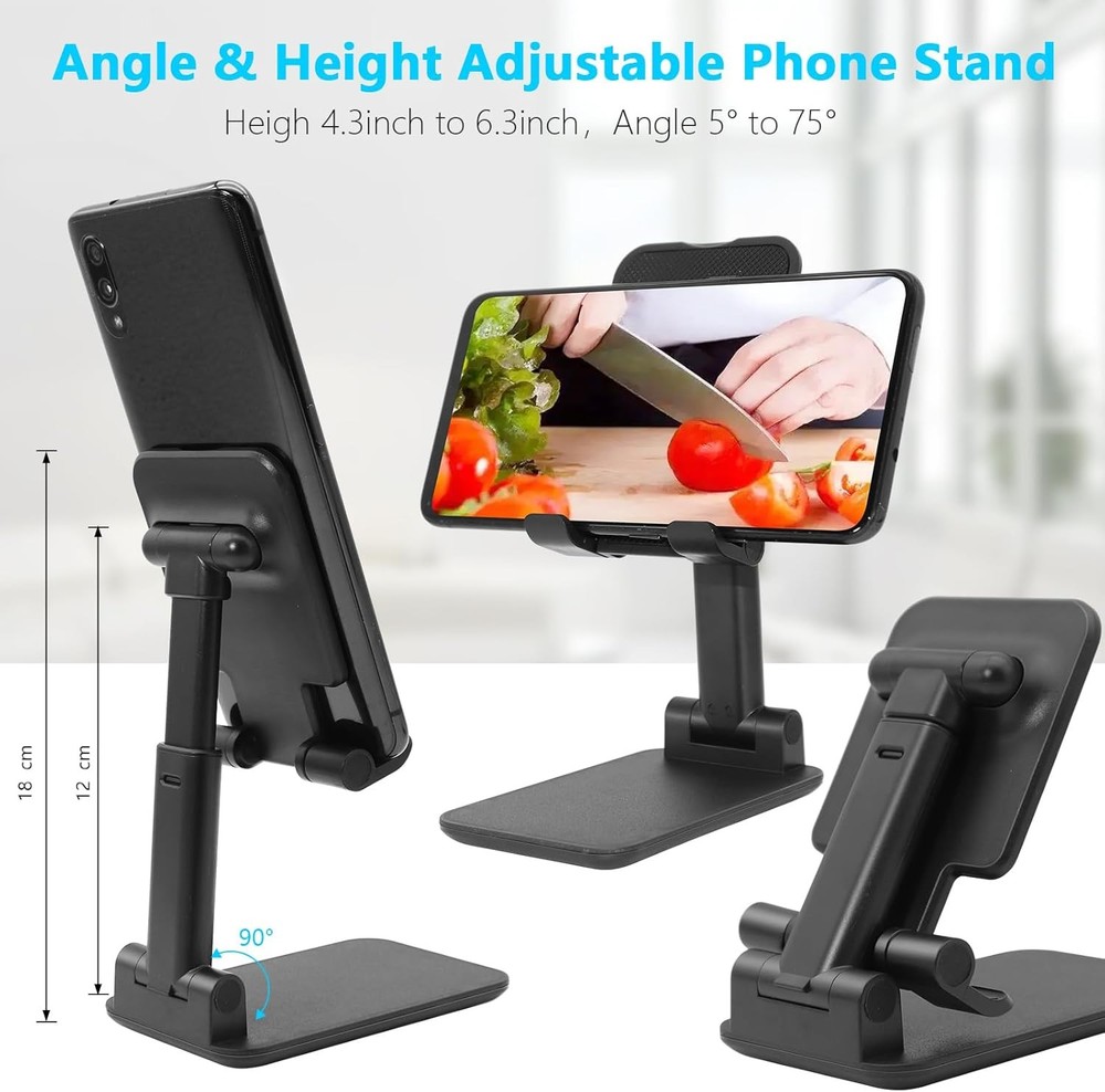 Cell Phone Stand, Folding Desktop Angle Height A-Black