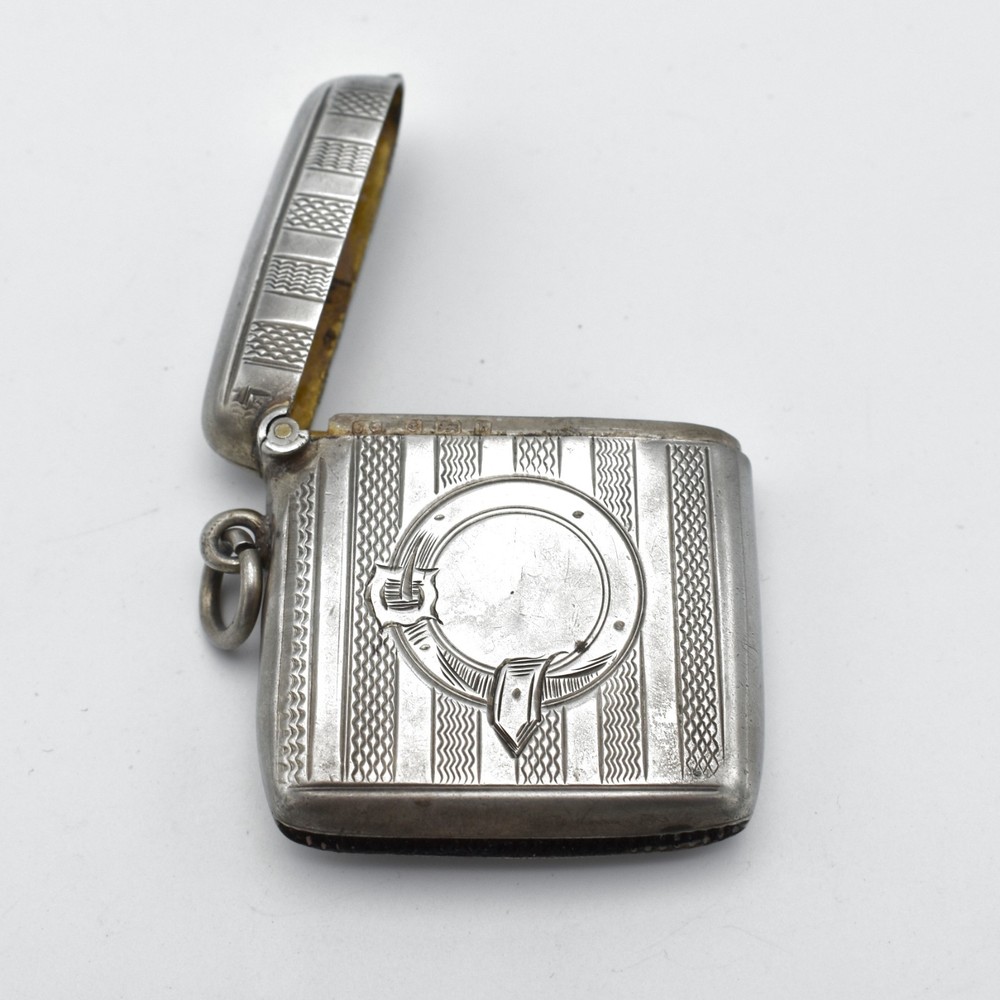 Antique Solid Silver Vesta Case Match Safe Edwardian 1901 Joseph Gloster