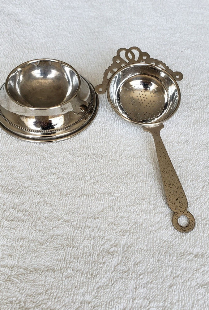 ANTIQUE/ VINTAGE GERMAN SILVER TEA STRAINER & UNDERPLATE