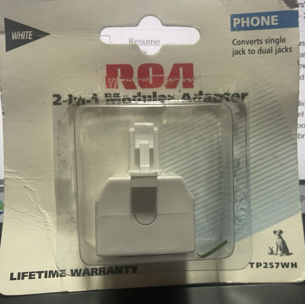 NEW RCA Duplex Modular Jack to Dual Jacks White Adapter TP257WH