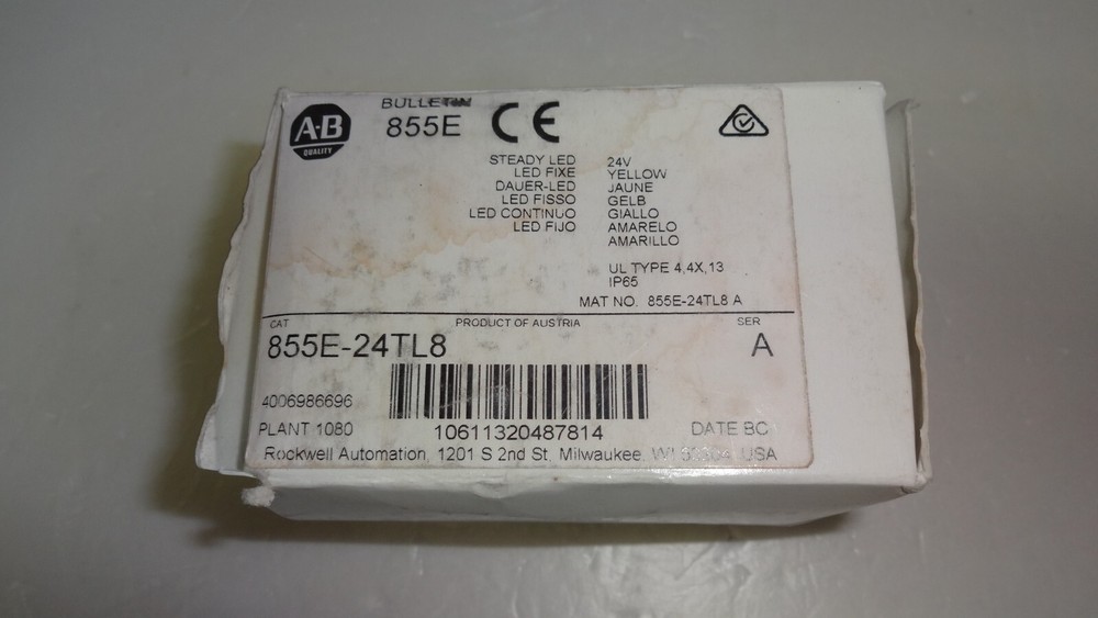 855E-24TL8 Yellow Steady Led Stack Light 24 Vac /Dc 855E-LL24Y New