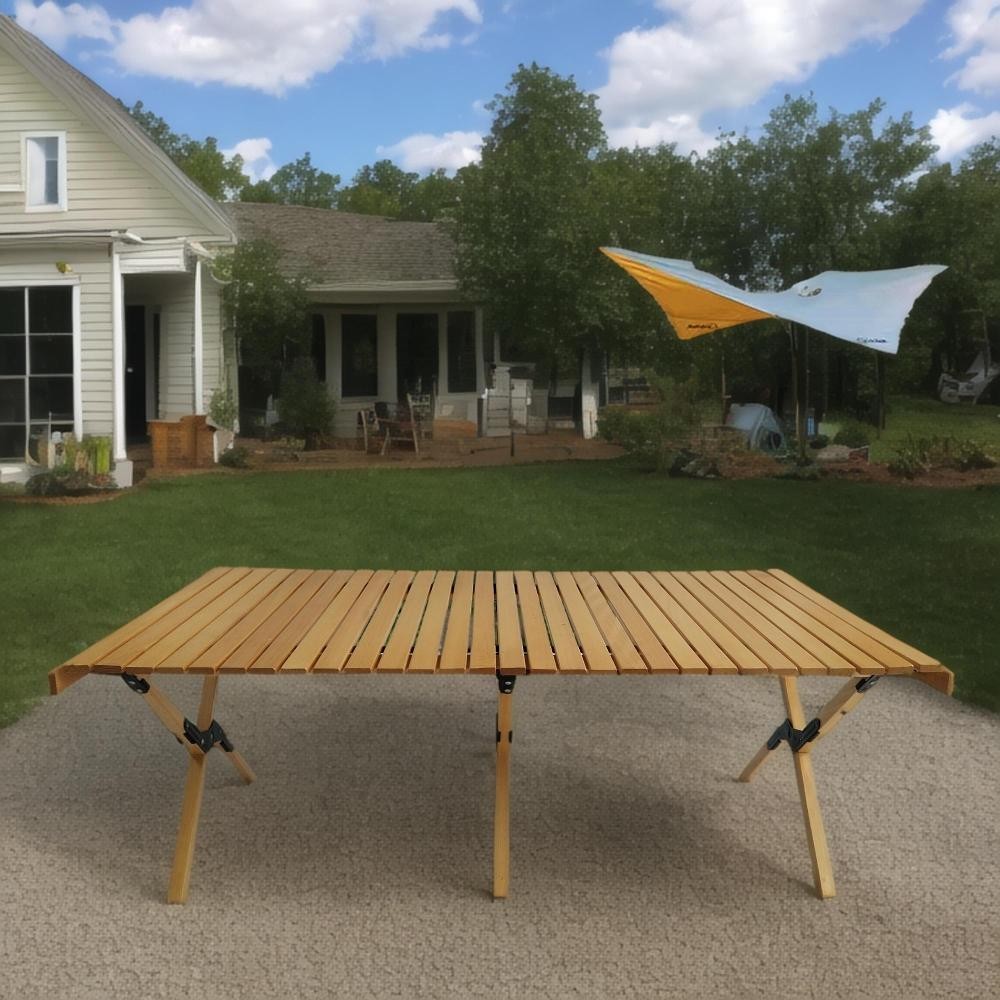 Foldable Patio Table Outdoor Dining Camping Picnic X-Leg Solid Wood