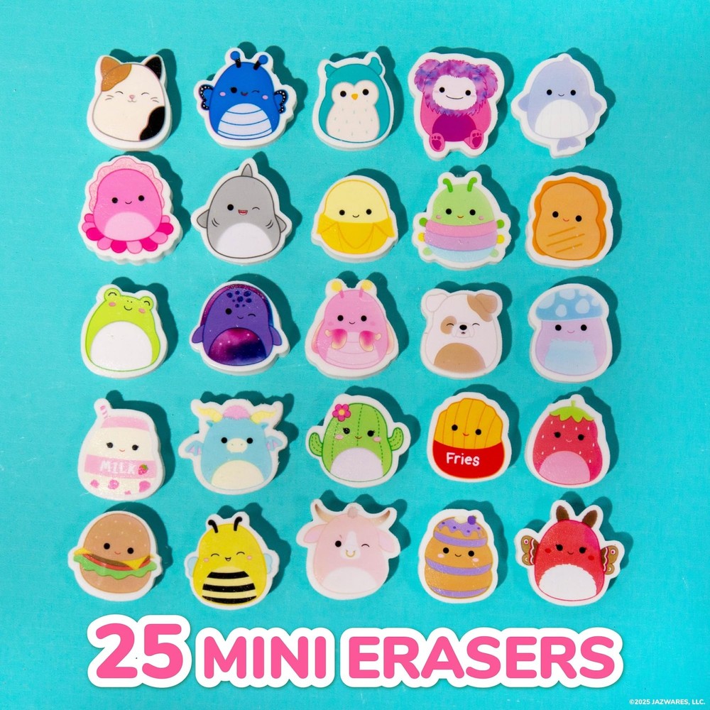 Original Squishmallows Mini Eraser Set, 25 Small Erasers, Multi