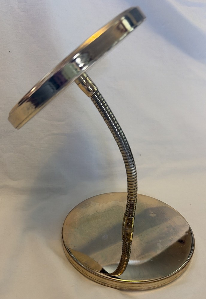 Vtg 2-Sided Brass Magnifying Makeup Mirror-Jerdon?-Adjustable Gooseneck-Gold