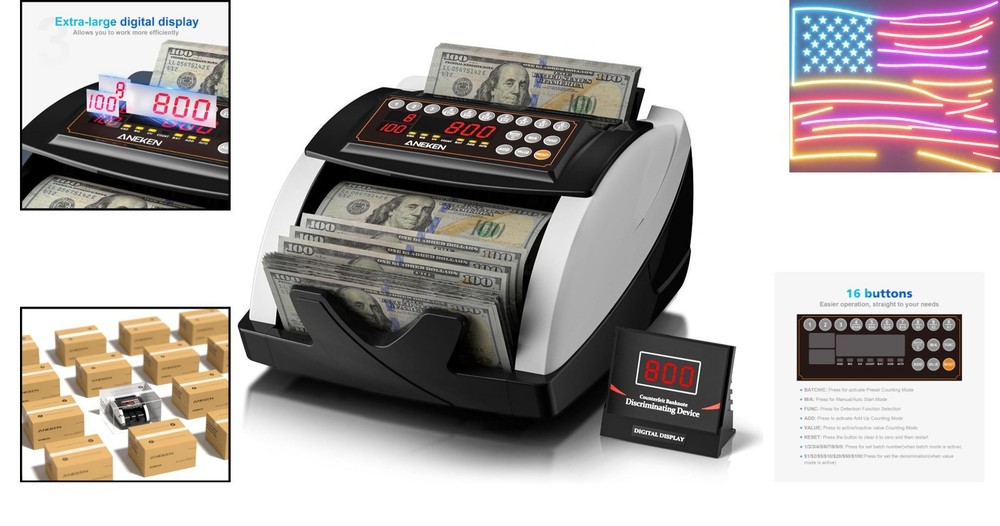 Compact Money Counter Machine with 200 Note Capacity & Fast Counting Features