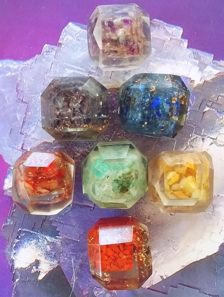 CHAKRA SET, ORGONE Chakra Crystal Set, Engraved 7Pc Reiki Orgone SET