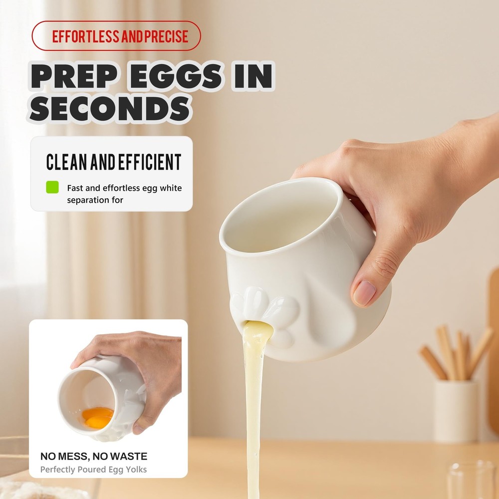LiZhao Egg Yolk Separator, Ceramics Cute Egg Separator White Separator, Pract...
