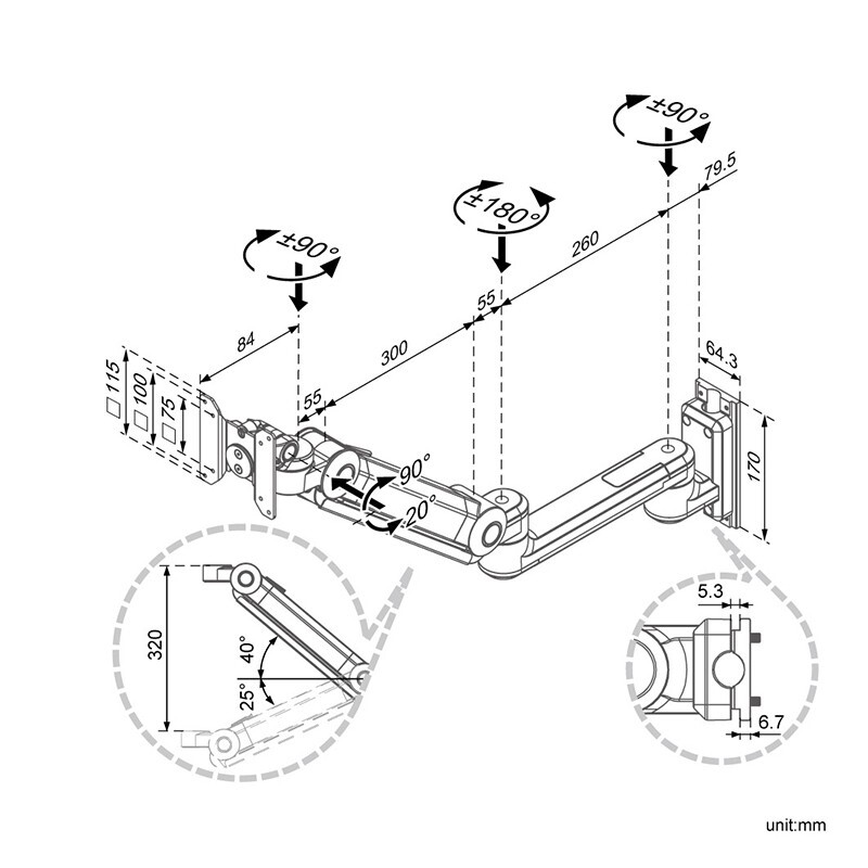 Wall Mounted Gas-Spring Assisted Articulating Arm (HM-8621)