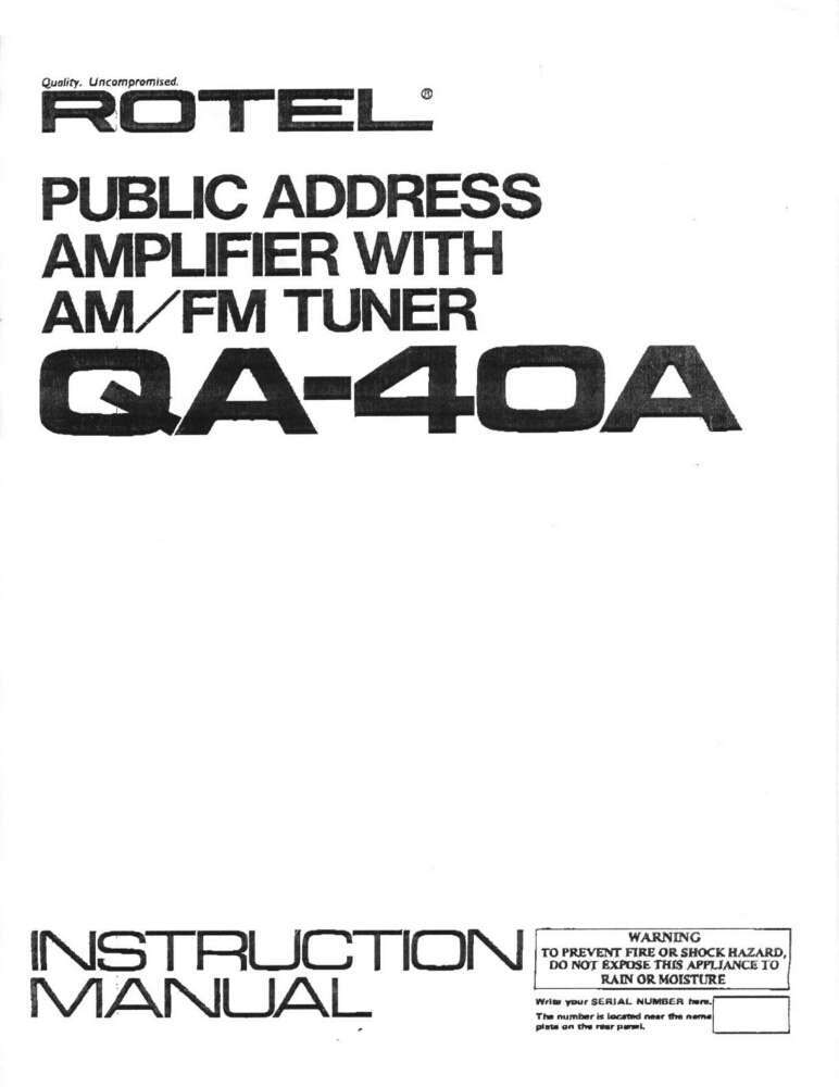 Rotel QA-40A Amplifier Owners Manual