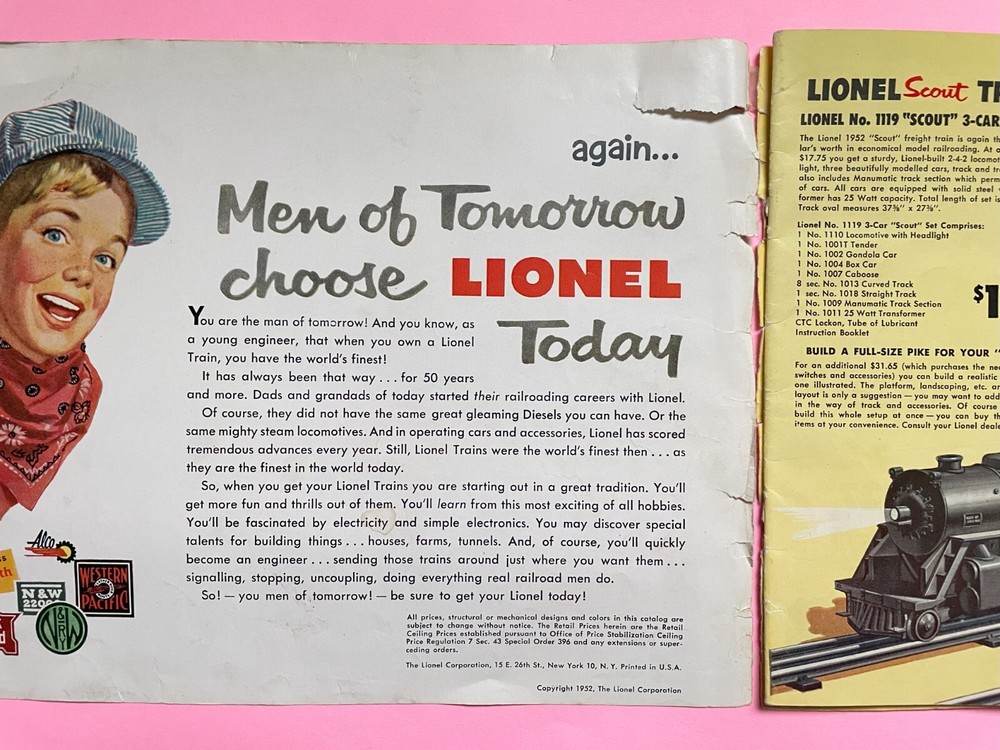 Lionel Toy Train Catalog, 1952 Complete, Used