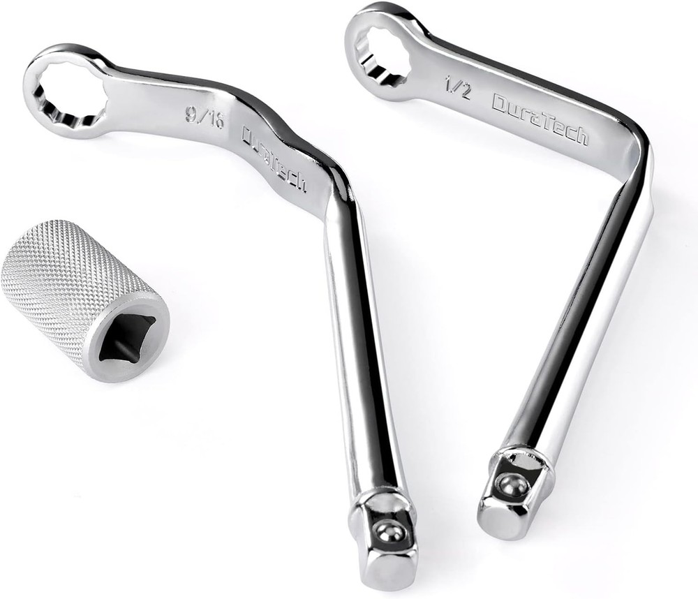 Two-piece distributor clamp wrench set.