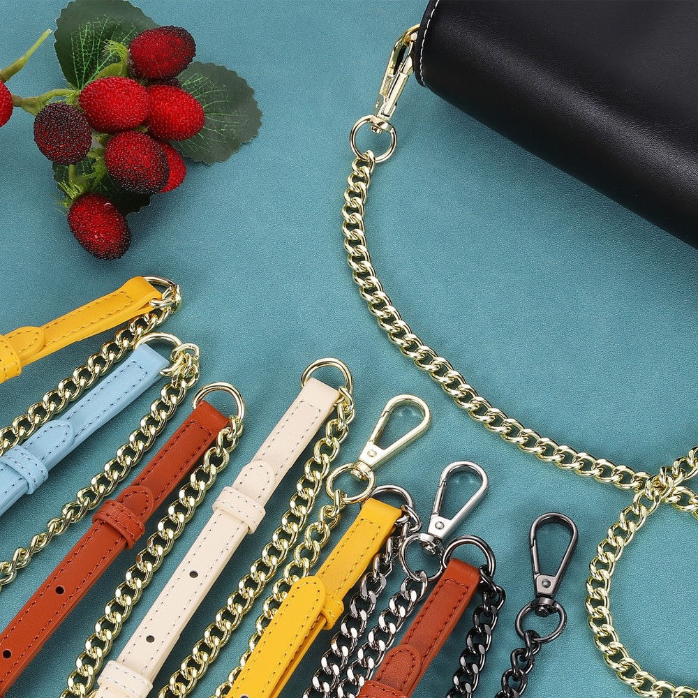 Adjustable Leather Chain Straps, 49" Purse Chain Strap (Beige, Silver)