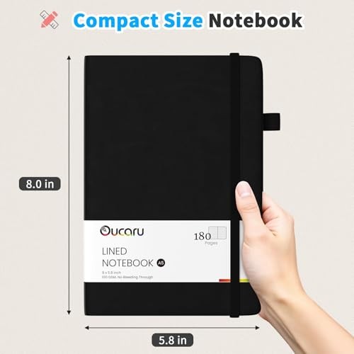 Lined Journal Notebook, 180 Pages, A5 Journals for 2 Pack Black & Black
