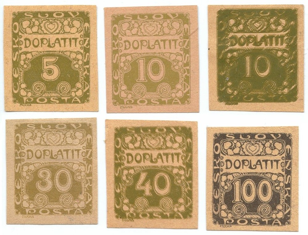 CV868. CZECHOSLOVAKIAN POSTAGE DUES 1919 TEST PROOFS