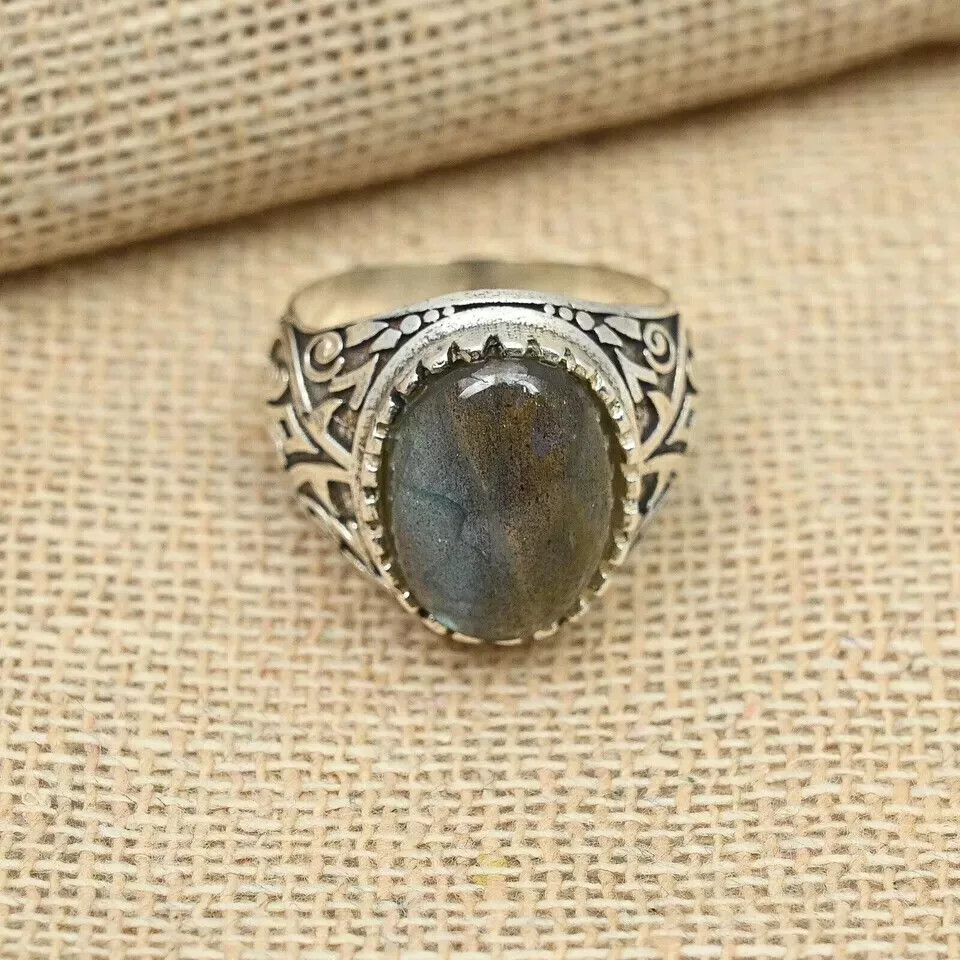 Statement Labradorite Gemstone Men's Ring 925 Sterling Silver Ring All Size D33