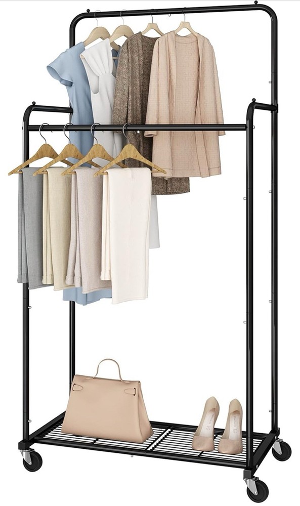 Simple Houseware Standard Double Rod Garment Rack, Black